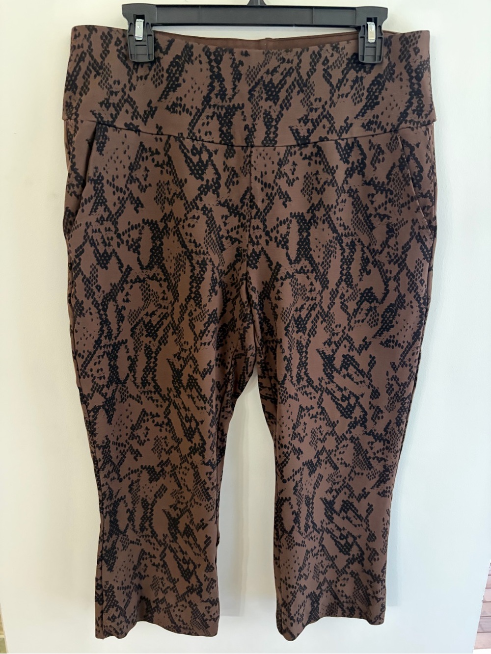 CAbi Brown Snake-Print Capri Pants